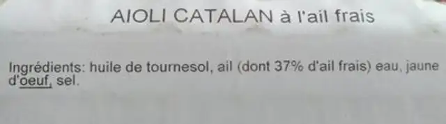Aioli catalan à l'ail frais ingredients label