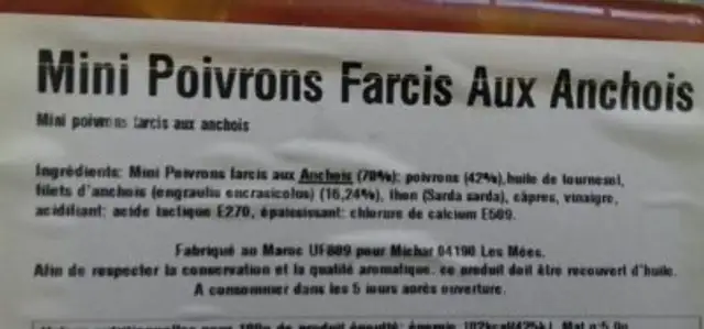 Poivrons farcis aux anchois ingredients label