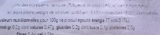 Sanguin marinés à l'huile ingredients label