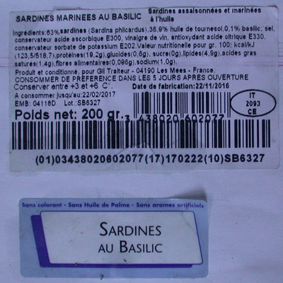 Sardines marinées au basilic front packaging