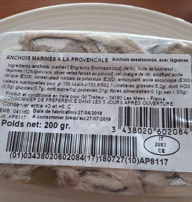 Anchois à la provençale ingredients label