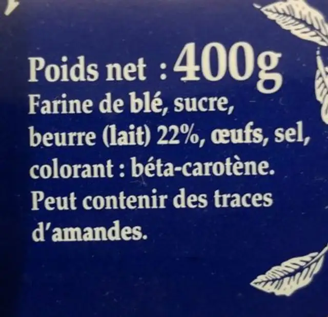 Veritables Gaufres Dunkerquoise ingredients label