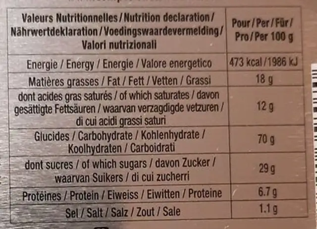 La véritable gaufre pur beurre nutrition facts table