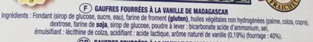 Gaufres Fourrées à La Vanille De Madagascar Les Moelleuses 6x3 = 360g ingredients label