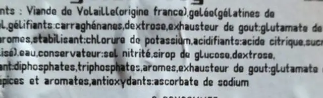 Petit salé de volaille ingredients label