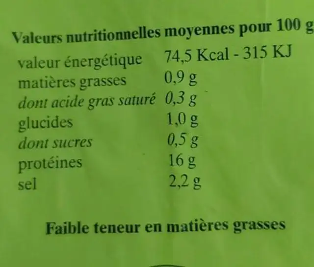 Petit salé de volaille nutrition facts table