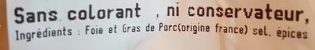 Paté De Foie à La Louche 328 kg ingredients label