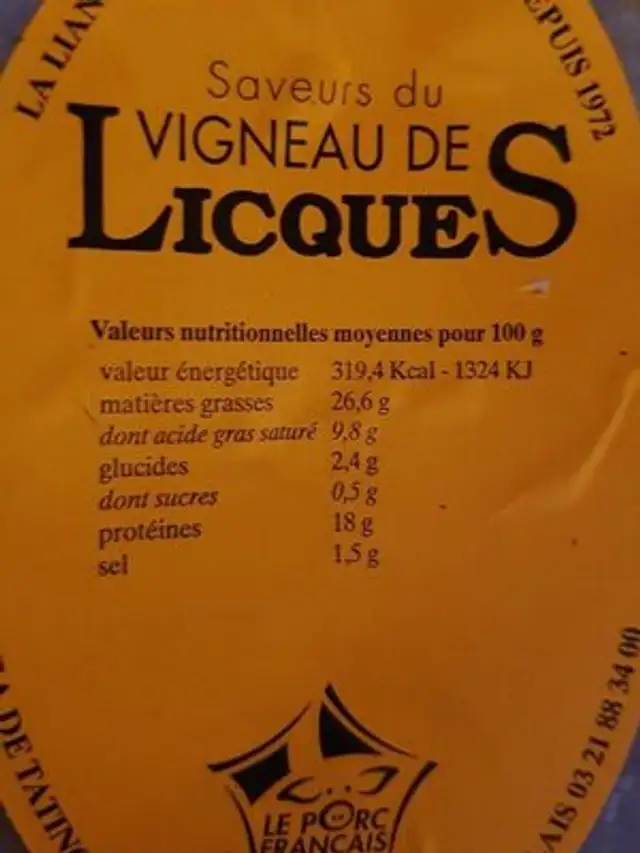 Paté De Foie à La Louche 328 kg nutrition facts table
