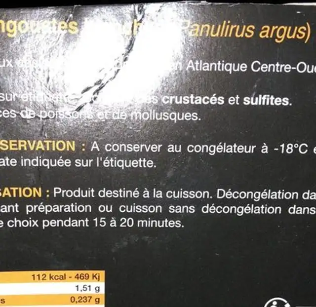 Queues de langoustes Caraibes ingredients label