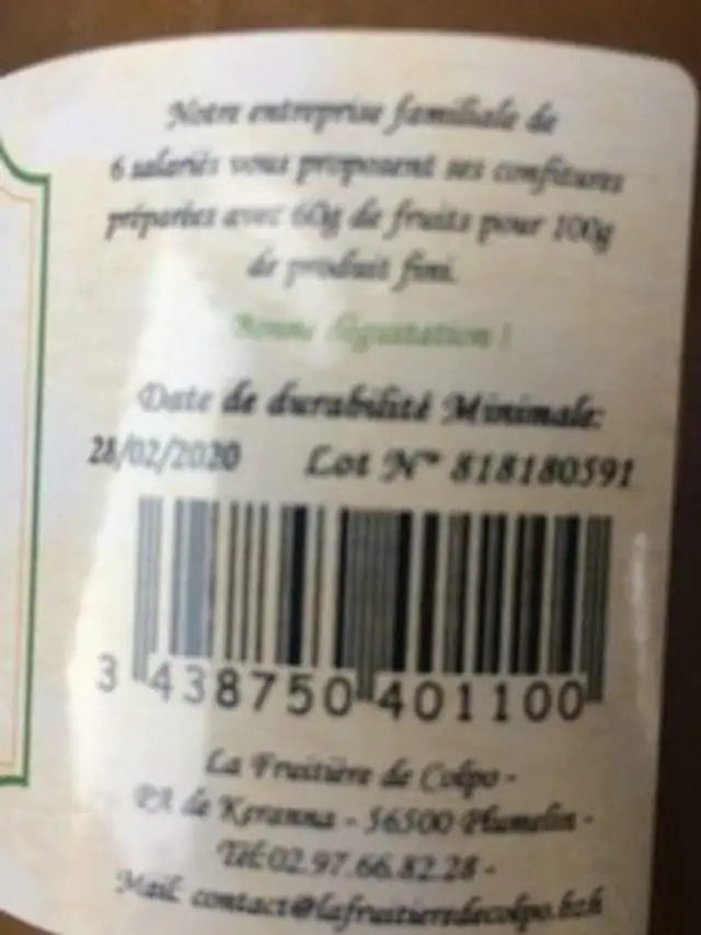 Compote de Pomme ingredients label