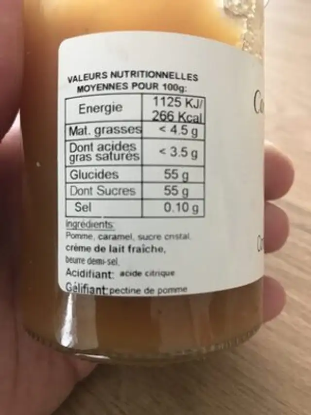 Confiture artisanale ingredients label