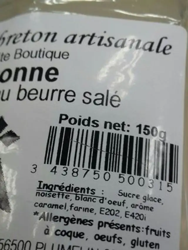Craquant breton artisanale ingredients label