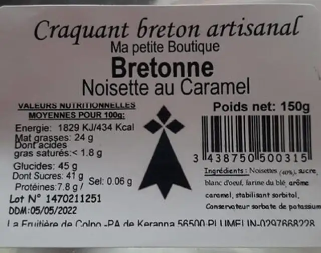 Craquant breton artisanale nutrition facts table