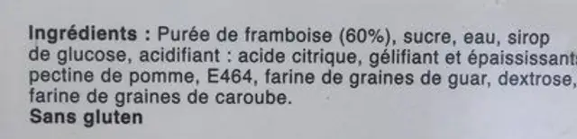 Sorbet framboise ingredients label