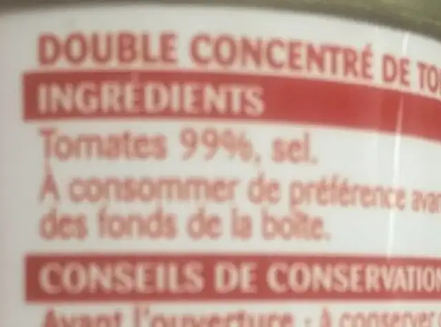 Concentré De Tomate Conserve ingredients label