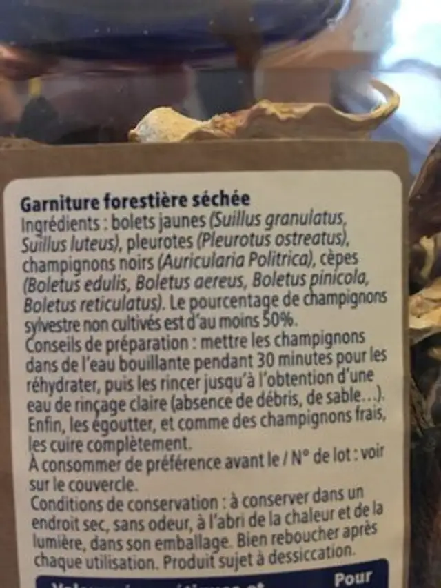 Garniture forestiere séchée ingredients label