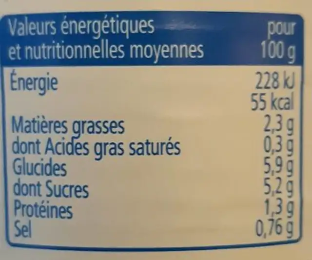 Sauce Napolitaine 400g nutrition facts table