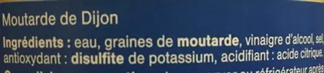 Moutarde De Dijon 850 g ingredients label