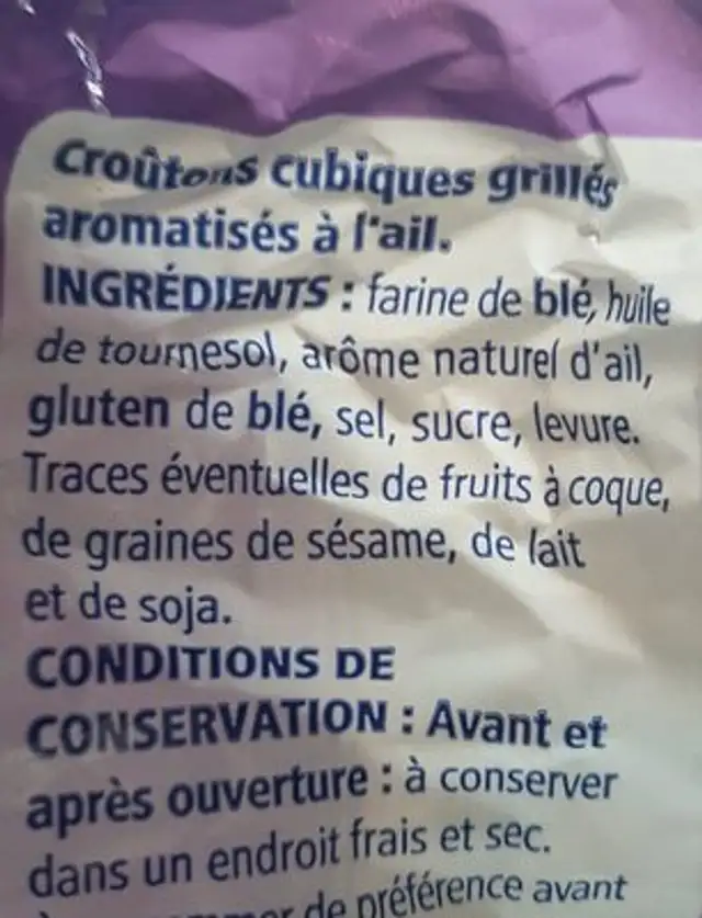 Croûtons saveur aik ingredients label