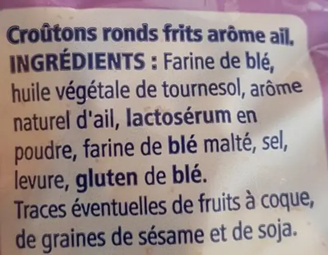 Crouton ingredients label