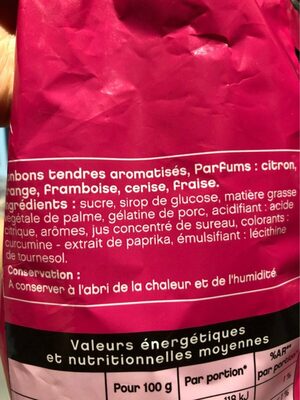 Gilbert Bonbons Tendres [sachet] ingredients label