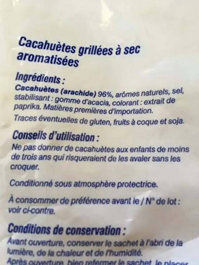 Cacahuète Grillée à Sec ingredients label