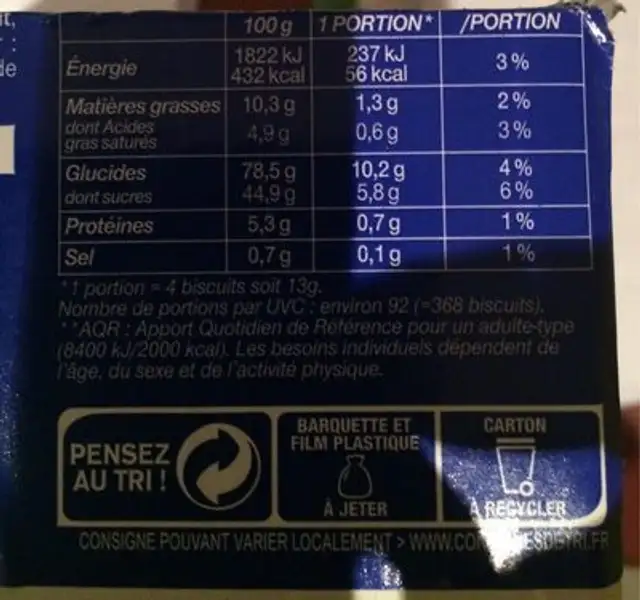 Langues de chat nutrition facts table