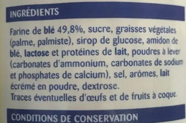 Biscuits fourrés parfun vanille ingredients label