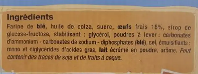 Madeleine Nature ingredients label