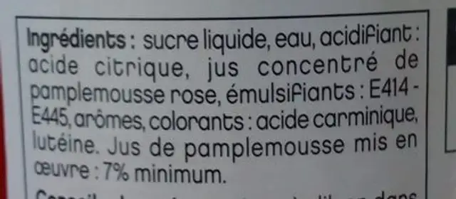 Sirop pamplemousse ingredients label