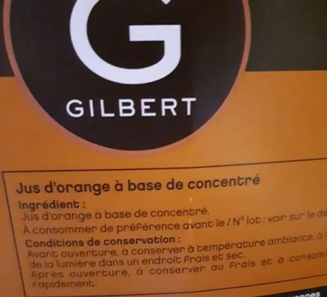 Jus D'orange a Bas De Concentre 5l ingredients label