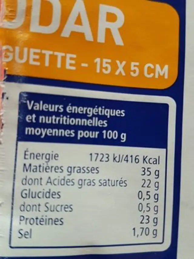 Cheddar tranchette ingredients label