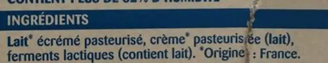 Fromage frais nature ingredients label