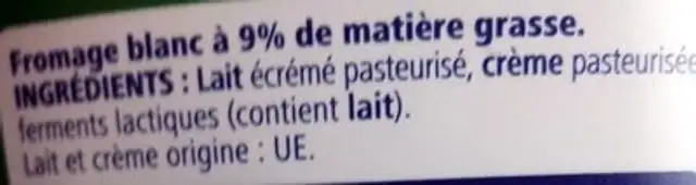 Fromage blanc ingredients label