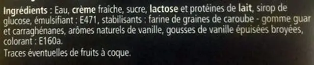 Crème Glacée Vanille ingredients label