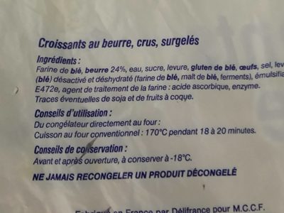 Croissants au beurre crus surgeles ingredients label