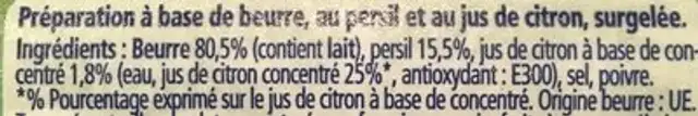 Beurre maitre d'hotel ingredients label