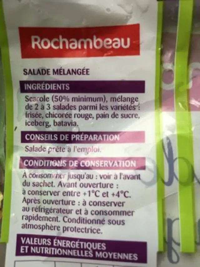 Salade Mélangée 200g ingredients label