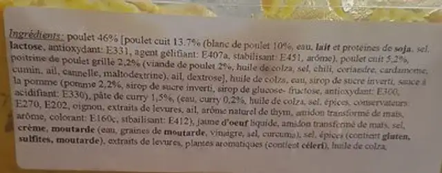 Préparation pour sandwich poulet et curry ingredients label