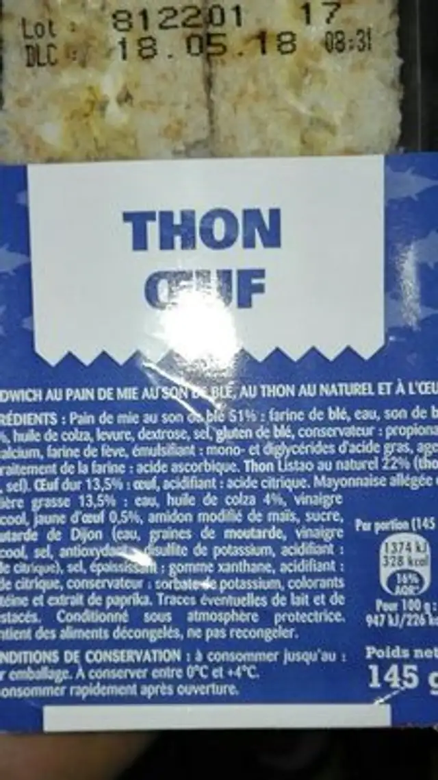 Thom oeuf ingredients label