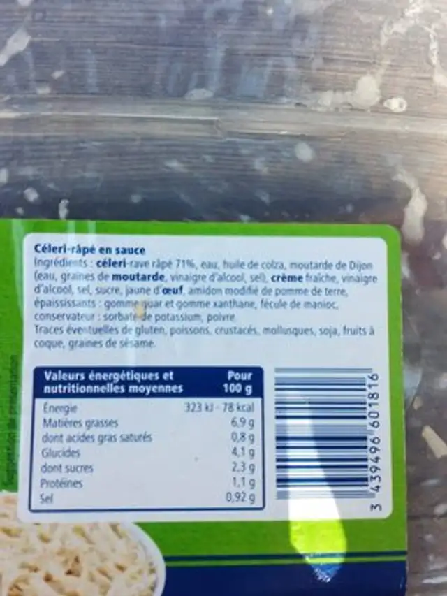 Celeri remoulade ingredients label