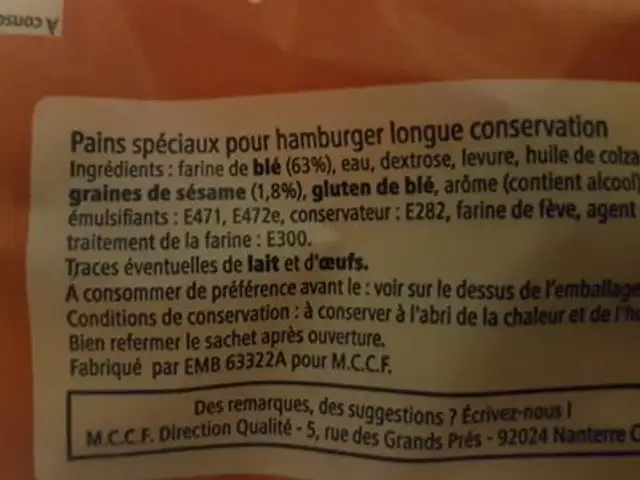 pains hamburger ingredients label
