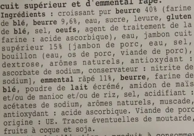 Croissant au Jambon ingredients label