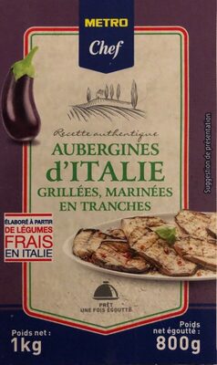 Aubergines d'Italie, grillées, marinées en tranches front packaging