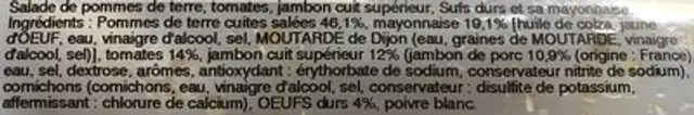 Piémontaise au jambon ingredients label