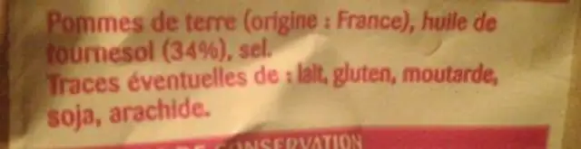 Chips Nature ingredients label