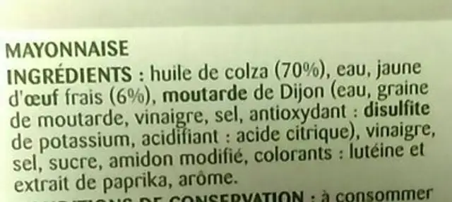 Mayonnaise ingredients label