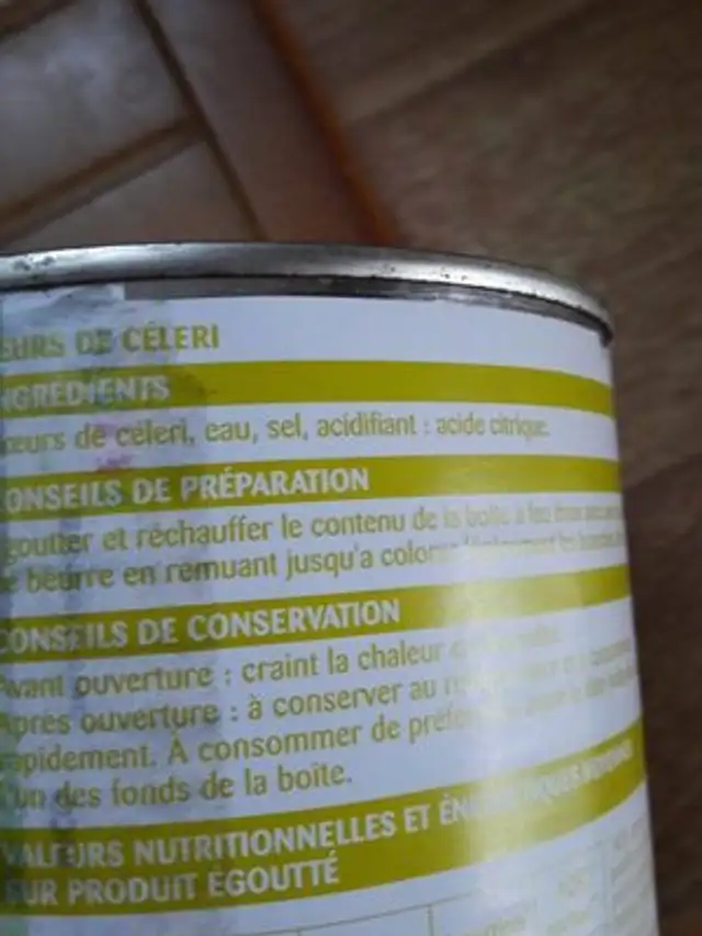 Coeur de céleri ingredients label