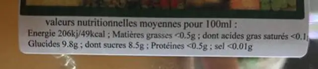 Jus de poire ingredients label