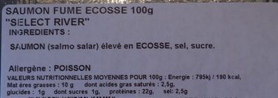 Saumon fumé Ecosse ingredients label